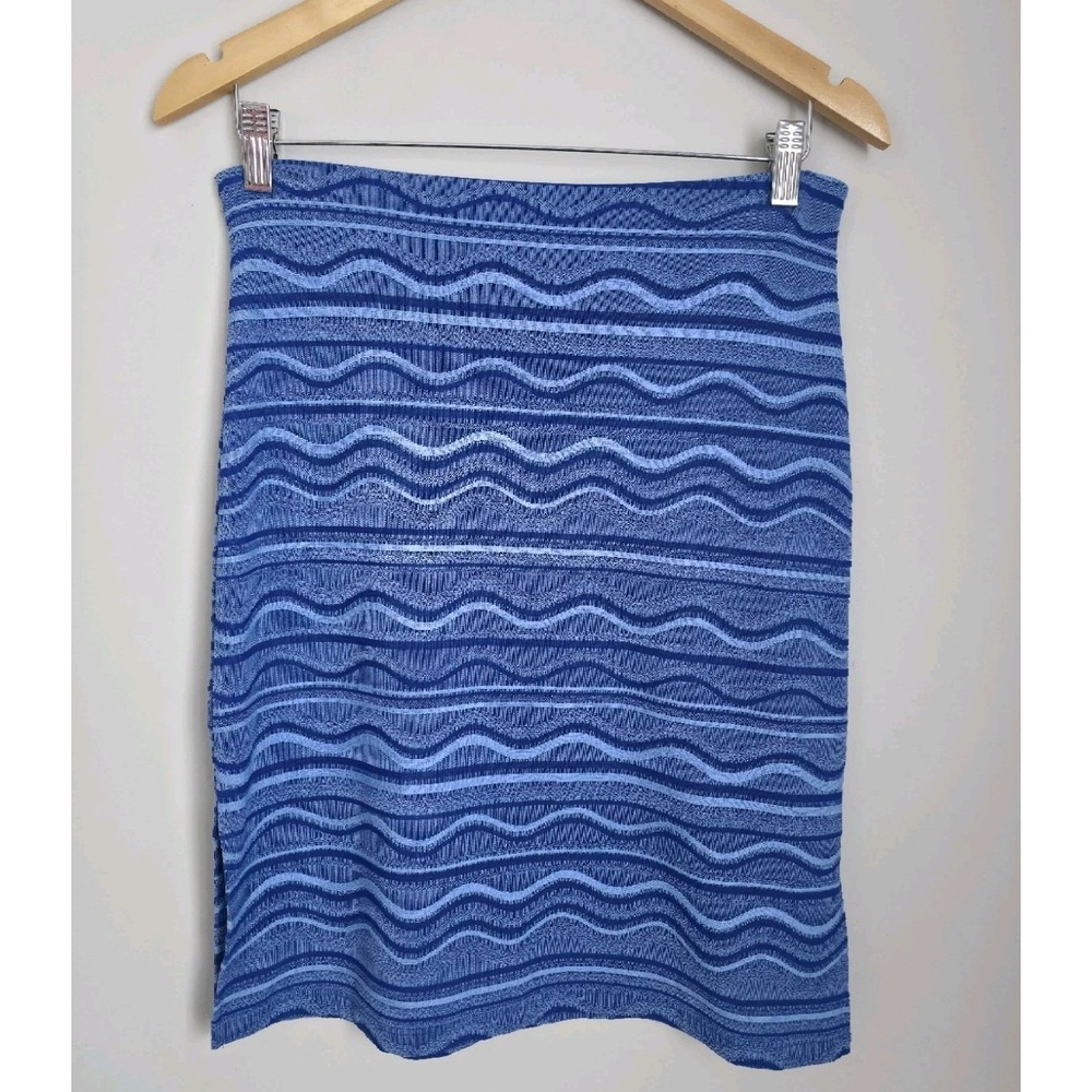 Vintage Obé Blue Textured Stretch Skirt Y2K USA Slit Bodycon Size S